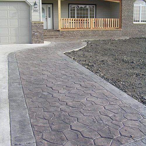 stamped concrete sidewalk and deck