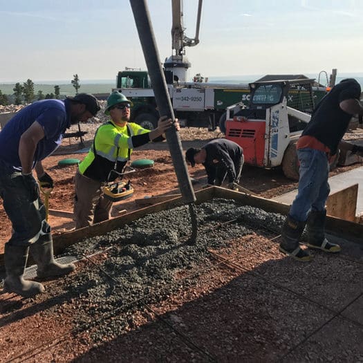 laying down concrete