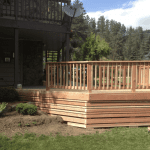 Custom Redwood Deck and wood spindle railing