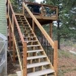 Wood Deck Staircase with wood and metal railing