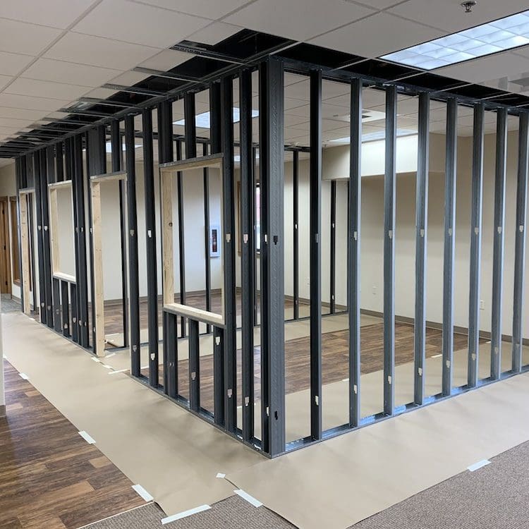 Commercial office space metal framing