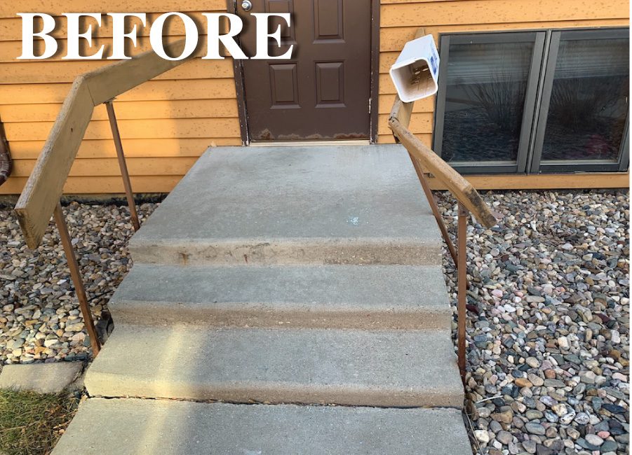 before of concrete steps with broken wood railing